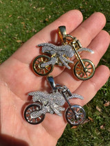 HarlemBling MOISSANITE Motorcycle Dirt Bike Pendant Real 925 Silver / Gold Iced Necklace 