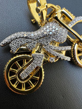 HarlemBling MOISSANITE Motorcycle Dirt Bike Pendant Real 925 Silver / Gold Iced Necklace 