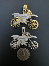 HarlemBling MOISSANITE Motorcycle Dirt Bike Pendant Real 925 Silver / Gold Iced Necklace 