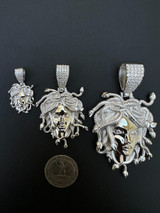 HarlemBling MOISSANITE Medusa Head Pendant - Iced Necklace Real Solid 925 Silver - 3 Sizes 
