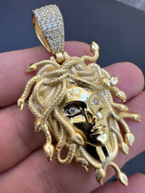 HarlemBling MOISSANITE Medusa Head Pendant - Iced Necklace Real 14k Gold Vermeil 925 Silver 