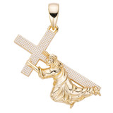 HarlemBling Real MOISSANITE Jesus Carrying Cross Pendant Iced Necklace 14k Gold & 925 Silver 