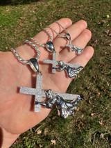 HarlemBling Solid 925 Silver Real MOISSANITE Jesus Carrying Cross Pendant Iced Necklace 