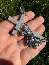 HarlemBling Solid 925 Silver Real MOISSANITE Jesus Carrying Cross Pendant Iced Necklace 