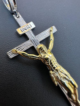 Italiano Silver, Inc. Real Solid 925 Silver / Gold Mens Cross Jesus Piece Crucifix Pendant Necklace 