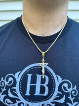 Italiano Silver, Inc. Real Solid 925 Silver / Gold Mens Cross Jesus Piece Crucifix Pendant Necklace 