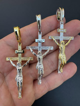 Italiano Silver, Inc. Real Solid 925 Silver / Gold Mens Cross Jesus Piece Crucifix Pendant Necklace 