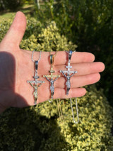 Italiano Silver, Inc. Real Solid 925 Silver / Gold Mens Cross Jesus Piece Crucifix Pendant Necklace 