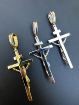 Italiano Silver, Inc. Real Solid 925 Silver / Gold Mens Cross Jesus Piece Crucifix Pendant Necklace 