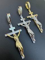 Italiano Silver, Inc. Real Solid 925 Silver / Gold Mens Cross Jesus Piece Crucifix Pendant Necklace 