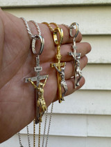 Italiano Silver, Inc. Real Solid 925 Silver / Gold Mens Cross Jesus Piece Crucifix Pendant Necklace 