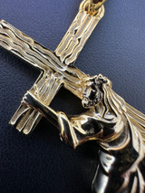 HarlemBling Jesus Carrying Cross Pendant Plain Necklace 14k Gold Vermeil 925 Silver - 3 Size 