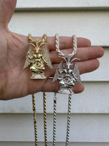 Hip Hop MOISSANITE Baphomet Pendant Iced Devil Goat Satan Pentagram Necklace 925 Silver 