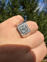 HarlemBling Big 3.6ct Asscher Cut MOISSANITE Solitaire Mens Real Solid 925 Silver Ring Pinky 