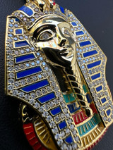 HarlemBling MOISSANITE Real 925 Silver Gold Iced Kig Tut Egyptian Pharoah Necklace W. Enamel 