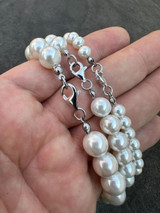 HarlemBling Cultured Pearl Necklace W. Real 925 Silver Clasp For Men Women 4-10mm All Length 