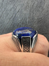 HarlemBling Mens Real Solid 925 Sterling Silver Blue Lapis Lazuli Gemstone Ring Sizes 6-13 