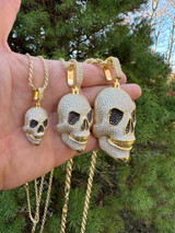 HarlemBling MOISSANITE Skull Iced Fully 3D Hip Hop Pendant Necklace 14k Gold Over 925 Silver 