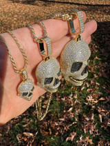HarlemBling MOISSANITE Skull Iced Fully 3D Hip Hop Pendant Necklace 14k Gold Over 925 Silver 