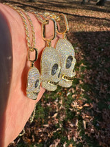 HarlemBling MOISSANITE Skull Iced Fully 3D Hip Hop Pendant Necklace 14k Gold Over 925 Silver 