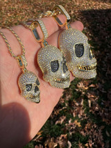 HarlemBling MOISSANITE Skull Iced Fully 3D Hip Hop Pendant Necklace 14k Gold Over 925 Silver 