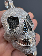 HarlemBling Solid 925 Silver MOISSANITE Skull Iced Fully 3D Hip Hop Pendant Necklace 3 Sizes 