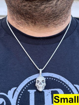 HarlemBling Solid 925 Silver MOISSANITE Skull Iced Fully 3D Hip Hop Pendant Necklace 3 Sizes 