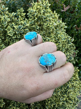 HarlemBling Mens Real Solid 925 Sterling Silver Blue Turquoise Natural Native Gemstone Ring 