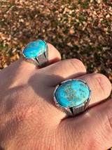 HarlemBling Mens Real Solid 925 Sterling Silver Blue Turquoise Natural Native Gemstone Ring 