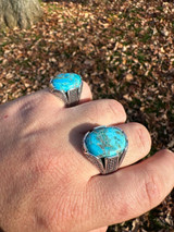 HarlemBling Mens Real Solid 925 Sterling Silver Blue Turquoise Natural Native Gemstone Ring 