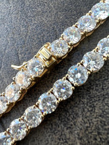  Solid 10k Yellow Gold Iced Moissanite Tennis Chain Bracelet Necklace Mens Ladies 