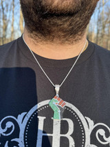 Italiano Silver, Inc. Free Palestine Fist Palestinian 925 Silver Gold Plated Pendant Chain CZ Necklace 