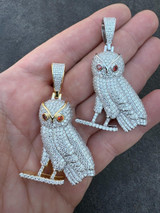  Iced MOISSANITE 925 Silver Gold Plated Hip Hop Owl Pendant Rapper OVO Necklace 
