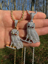  Iced MOISSANITE 925 Silver Gold Plated Hip Hop Owl Pendant Rapper OVO Necklace 