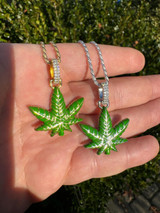 HarlemBling Marijuana Pendant Moissanite 925 Silver Marijuana Weed Leaf Pendant Necklace 