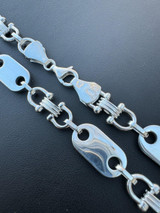 HarlemBling 10mm Real 925 Sterling Silver Custom Mariner Ferragamo Link Chain Necklace ITALY 