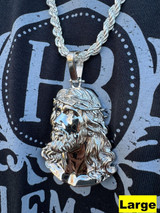 HarlemBling HEAVY Real Solid 925 Sterling Silver Plain Jesus Piece Pendant Necklace DETAILED 