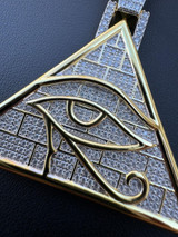 HarlemBling MOISSANITE All Seeing Illuminati Eye Masonic Pyramid Medallion Necklace Silver 