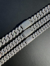 HarlemBling MOISSANITE Real Miami Cuban Link Chain Iced Hip Hop 925 Silver Necklace 16"-30" 