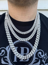 HarlemBling MOISSANITE Real Miami Cuban Link Chain Iced Hip Hop 925 Silver Necklace 16"-30" 