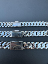 HarlemBling MOISSANITE Real Miami Cuban Link Chain Iced Hip Hop 925 Silver Necklace 16"-30" 