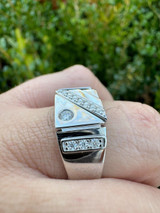 HarlemBling Mens Solid 925 Sterling Silver Iced Out Moissanite Ring - Sizes 6-13 - Passes Tester 