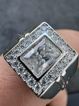 HarlemBling Big 2.6ct Baguette MOISSANITE Solitaire Mens Real Solid 925 Silver Ring Pinky 