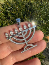 Hip Hop Real Moissanite Pendant Iced Jewish Menorah Hebrew Israelite Necklace 925 Silver 