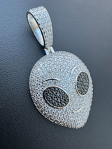 Hip Hop Real Moissanite Pendant Iced Alien Head UFO Emoji Necklace 925 Silver / 14k Gold 