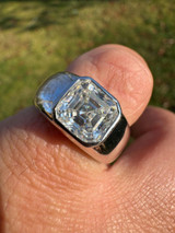 HarlemBling 3ct MOISSANITE Asscher Cut Big Solitaire Men's Real Solid 925 Silver Ring Pinky 