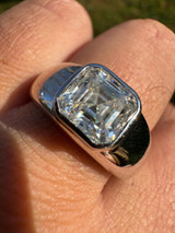 HarlemBling 3ct MOISSANITE Asscher Cut Big Solitaire Men's Real Solid 925 Silver Ring Pinky 