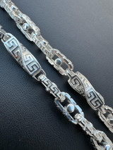 HarlemBling Real 7mm 925 Sterling Silver Custom Greek Key Hermes Rolo Link Chain Bracelet 