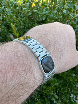 HarlemBling Real Mens Miami Presidential Rolex Bracelet W. Black Onyx Gemstone 925 Sterling Silver 