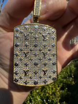 HarlemBling MOISSANITE Real 925 Silver / Gold Louis Vuitton Iced Out Dog Tag LV Pendant Hip Hop Necklace 